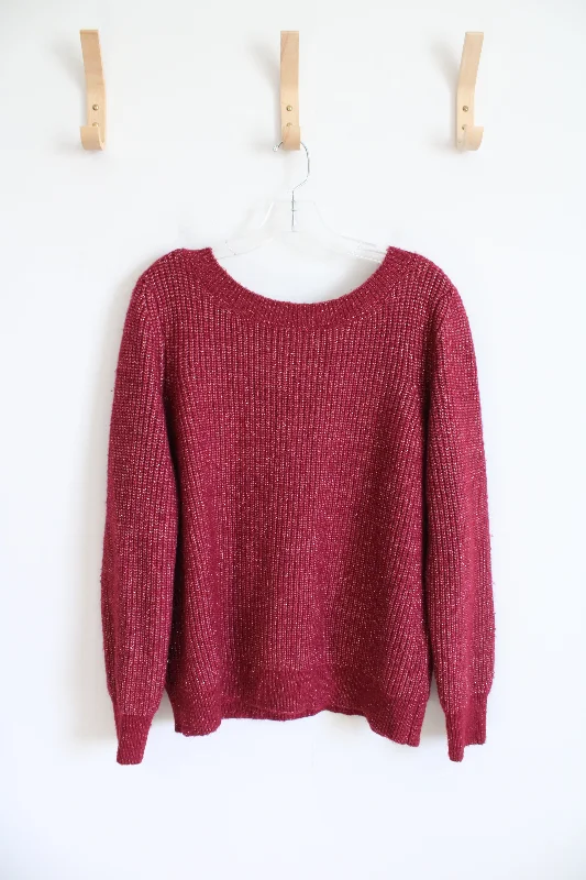 LOFT Red Shimmer Sweater | XL Elasticated Padded Insulated