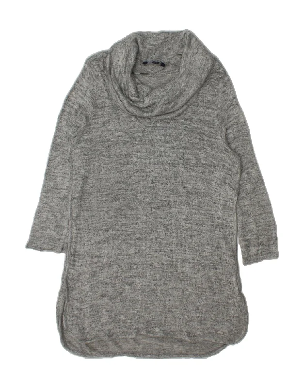 TOMMY HILFIGER Womens 3/4 Sleeve Roll Neck Jumper Sweater UK 10 Small Grey Iron Safe Non-Iron Wrinkle Free