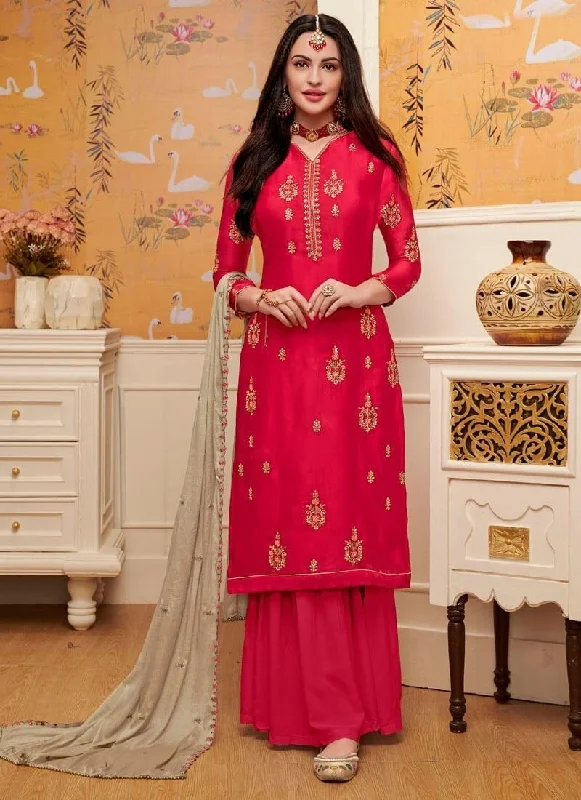 Red Satin Georgette Sharara Dress Tunics Bridal satin