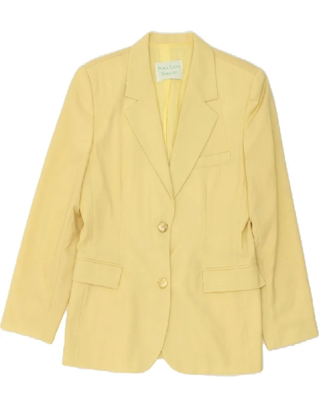 VINTAGE Womens 2 Button Blazer Jacket IT 42 Medium Yellow Wool Fleece Jacket Down Jacket Feather Jacket