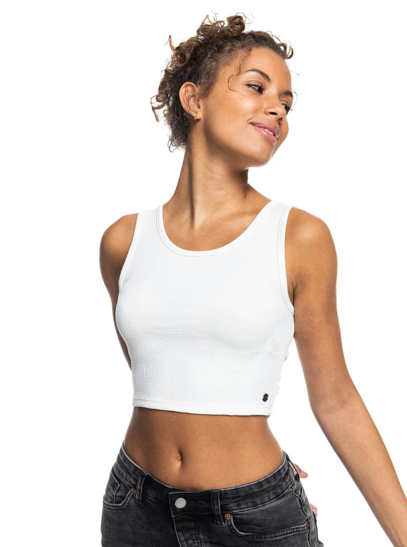 ROXY Womens Good Keepsake Fitted Crop Tank Top- Snow White beige tank top