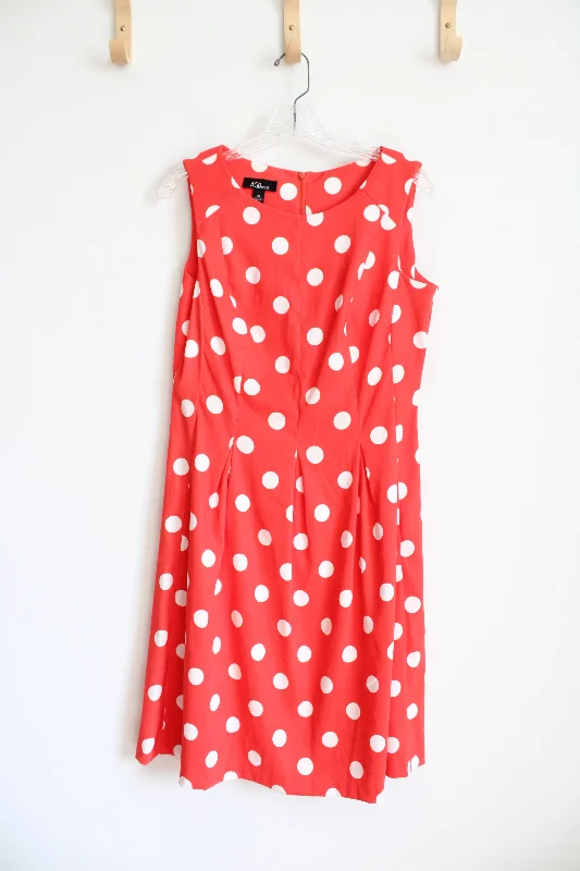 AGB Dress Red & White Polka Dot Pleated Dress | 10 Pencil Office Professional