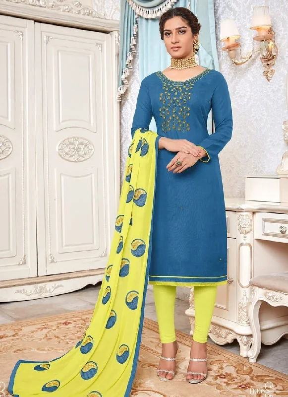 Blue Slub Cottan    Chudidar Dress Tunics Plaid country