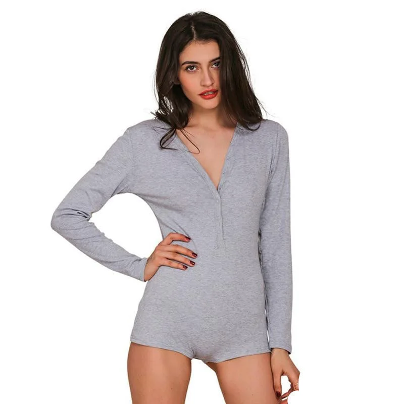 Simplee Apparel autumn winter knitted long sleeve bodysuit Deep v neck playsuit elegant women warm short jumpsuit rompers Stylish High-Waisted Bodysuit