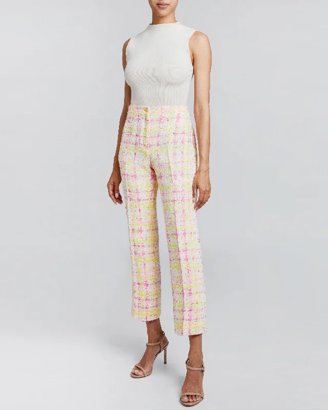 ROMA Straight Ankle Length Pant in Modern Tweed Stylish Paperbag Waist Pants