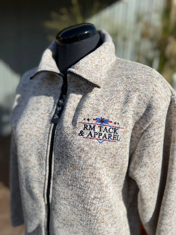 RM TACK BEIGE ZIP UP JACKET A-Line Jacket Boat Neck Shawl Collar