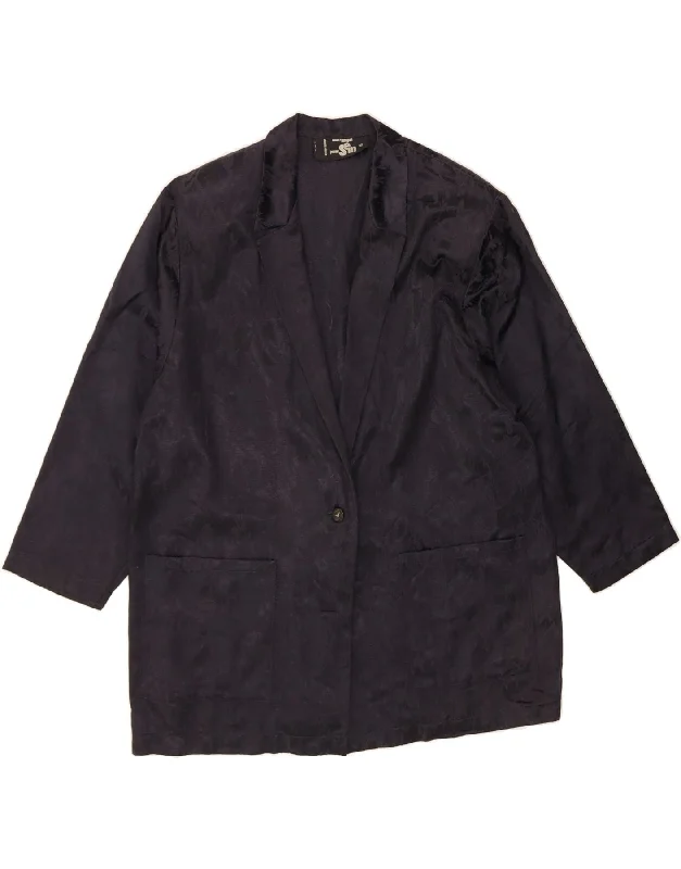 VINTAGE Womens 1 Button 3/4 Sleeve Blazer Jacket UK 16 Large Black Floral Ribbed Jacket Pleated Jacket Ruffled Jacket