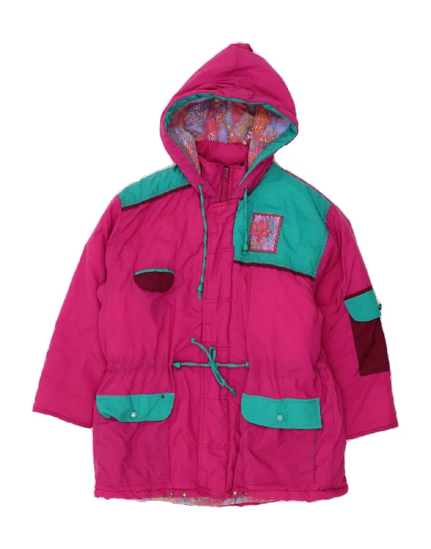 VINTAGE Womens Hooded Windbreaker Jacket UK 14 Medium Pink Colourblock Print Jacket Jacquard Jacket Patchwork Jacket