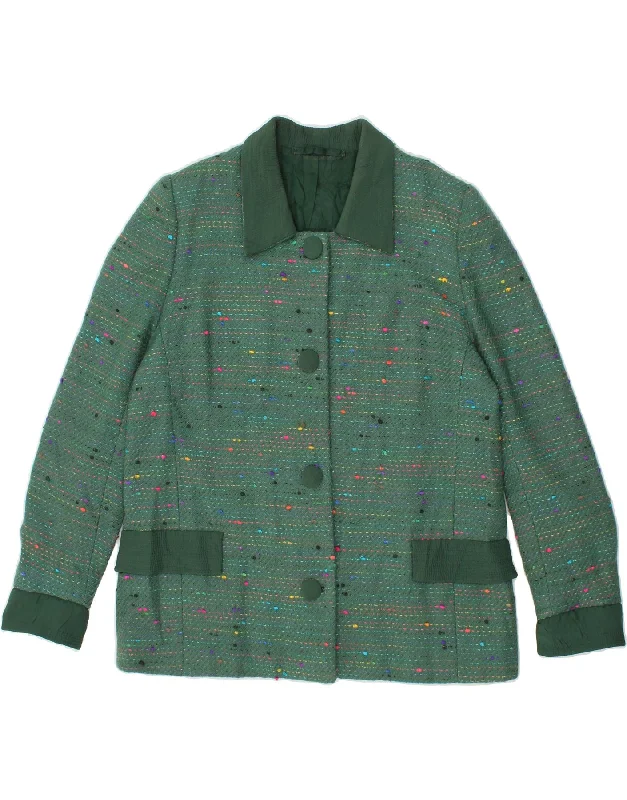 VINTAGE Womens 4 Button Blazer Jacket UK 16 Large Green Flecked Striped Jacket Polka Dot Jacket Floral Jacket