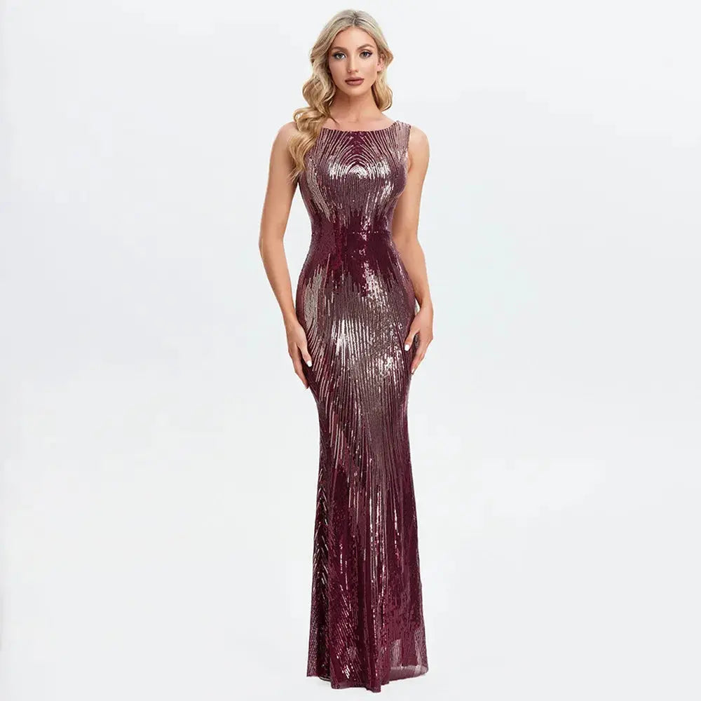 FZ Women's Sequin Sexy Padding Elegant Evening Dress
