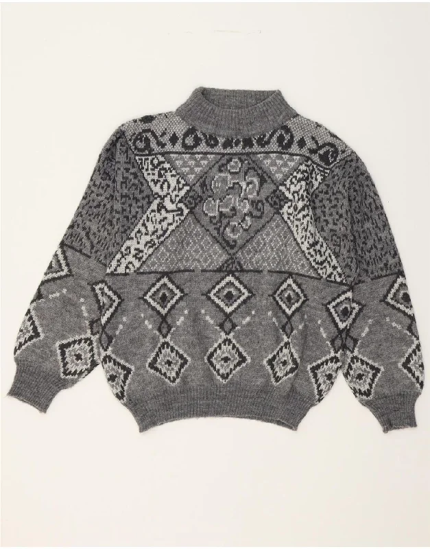 VINTAGE Womens Turtle Neck Jumper Sweater IT 52 2XL Grey Fair Isle Herringbone Houndstooth Plaid