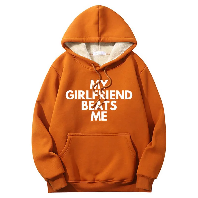 My Girlfriend Beats Warm Fleece Sherpa Lined Hoodie Hoodie with Camouflage Military Edgy
