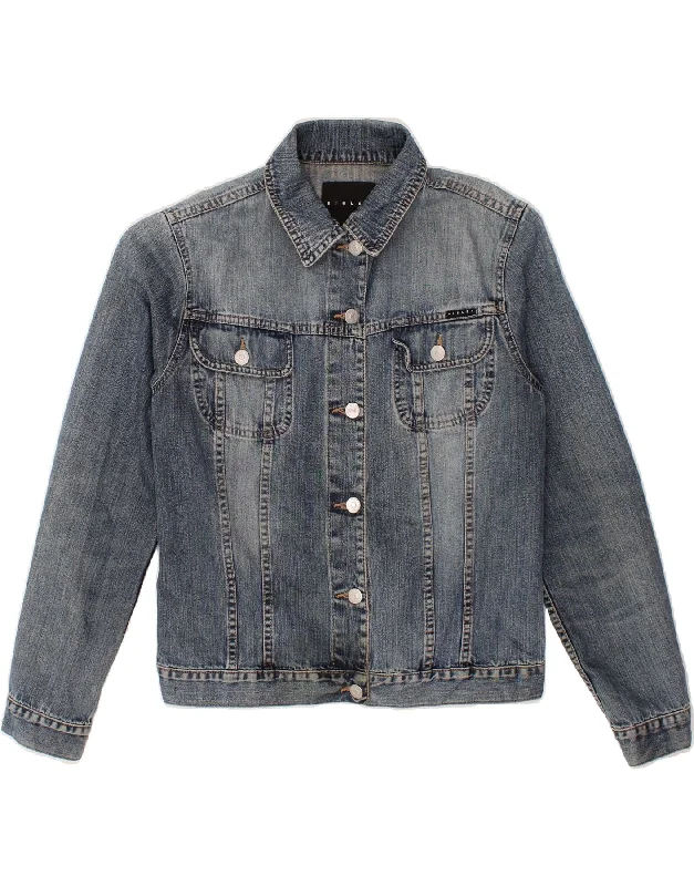 SISLEY Womens Crop Denim Jacket UK 22 3XL Blue Cardigan Sweater Pullover