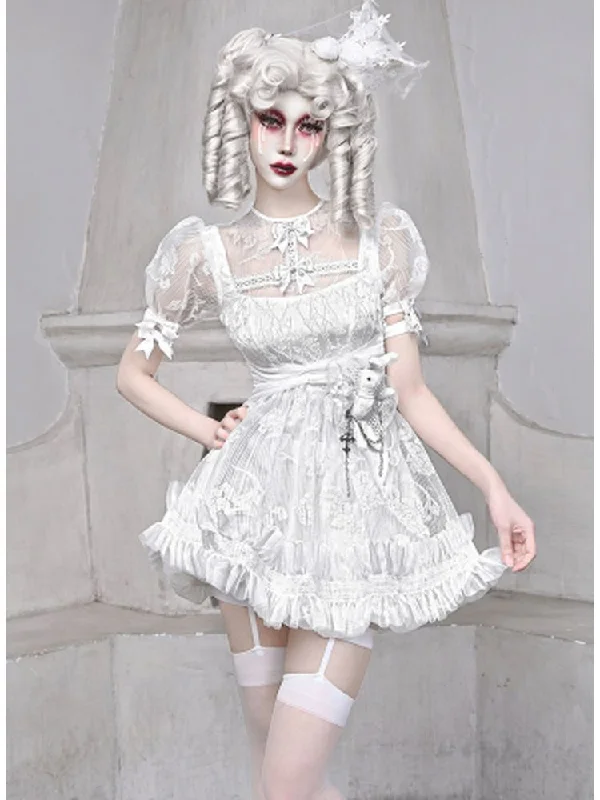 White Lace Doll Dress Tunic Top Casual