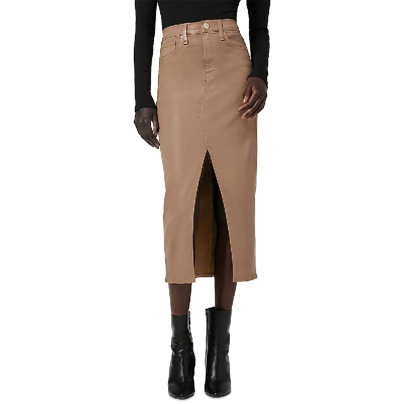Womens Slit Coated Midi Skirt velvet skirt luxurious