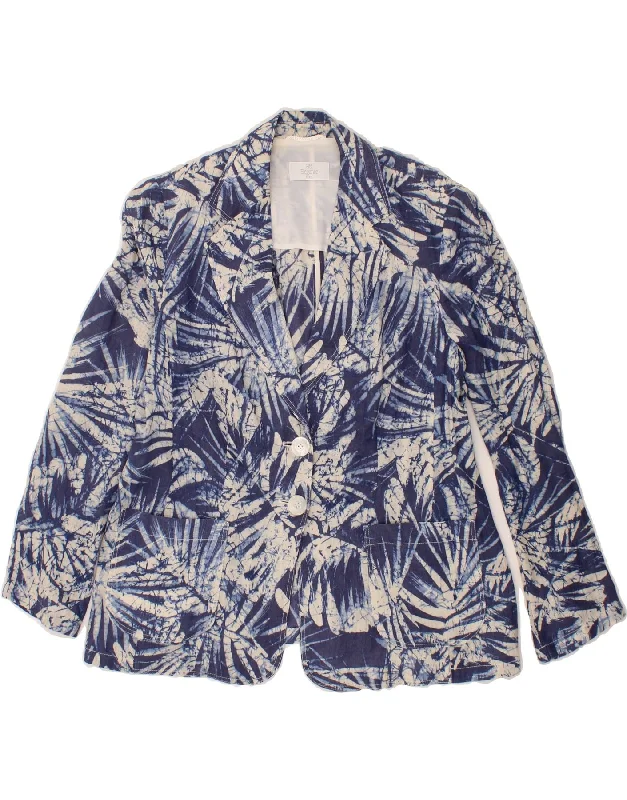 ELEGANCE Womens 2 Button Blazer Jacket UK 16 Large Navy Blue Floral Linen Bomber Jacket Anorak Windbreaker