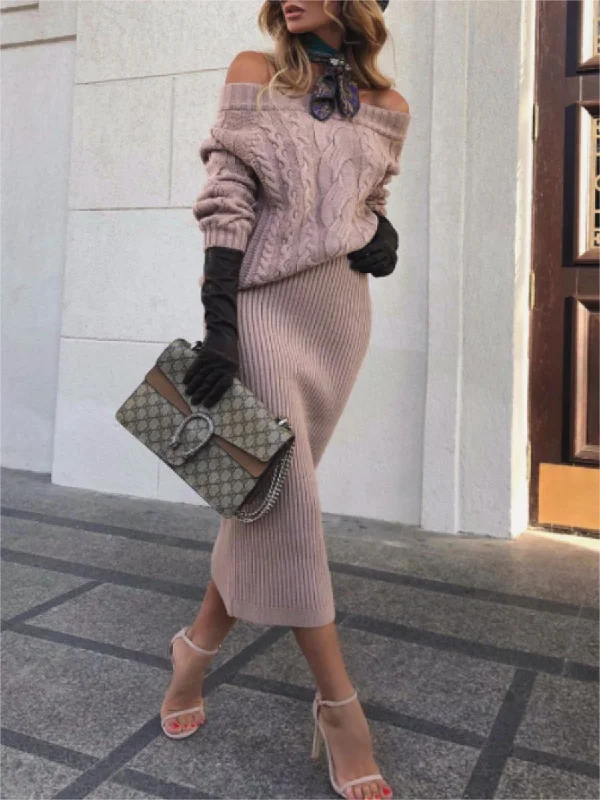 Fashionable One-Neck Women'S Knitted Sweater Suit Cotton Fabric Linen Fabric Terry Fabric