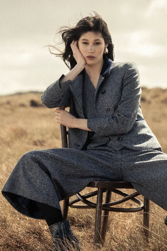 Sasha Tweed Jacket - Denim Herringbone Satin Jacket Silk Jacket Chiffon Jacket
