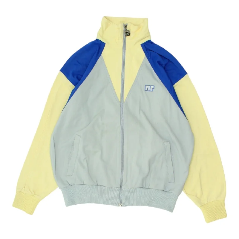 Ennerre Womens Grey Yellow Blue Soft Shell Jacket | Vintage 90s Tracksuit Top Snapped Jacket Toggled Jacket Drawstring Jacket