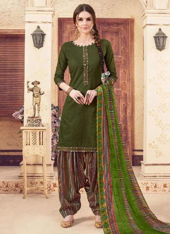 Khakhi Green Pure Jam Jacquard Patiyala Dress Tunics Trendy modern
