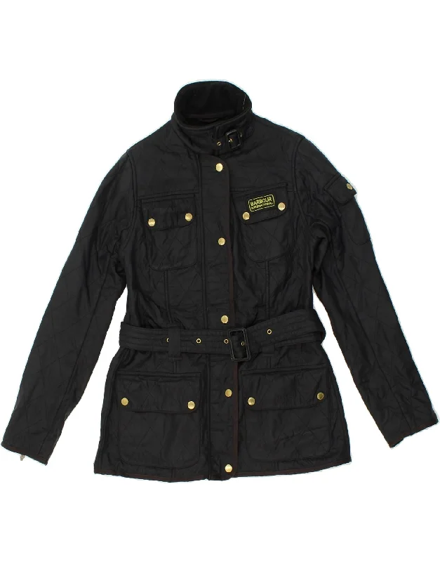 BARBOUR Womens Quilted Jacket UK 10 Small Black Welt Pockets Slit Pockets Flap Pockets