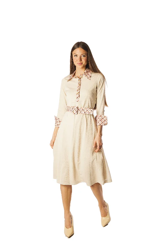 Printed Collar Placket+Cuff Knit Dress Tunics Favorite customer