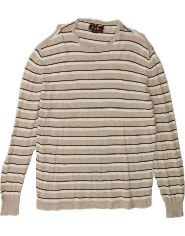MARLBORO CLASSICS Womens Crew Neck Jumper Sweater UK 18 XL Beige Striped Neon Metallic Matte