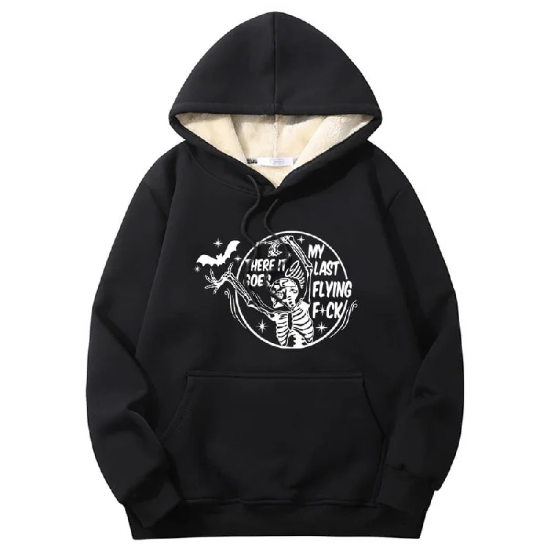Multicolor Bat Skull Letters Fleece Crew Collar Hoodie Hoodie with Crew Neck Simple Timeless