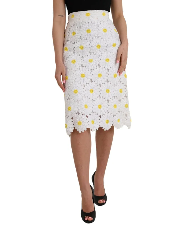 Dolce & Gabbana  Daisy Embroidered Midi Skirt White boho skirt vibe