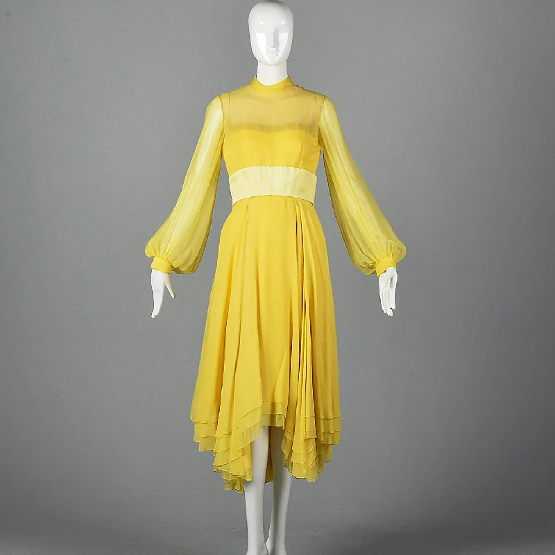 Elegant 1970s Travilla Yellow Silk Chiffon Dress