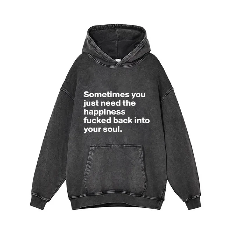 You Just Need The Happiness Vintage Washed Hoodie Hoodie with High-Low Hem Asymmetrical Trendy