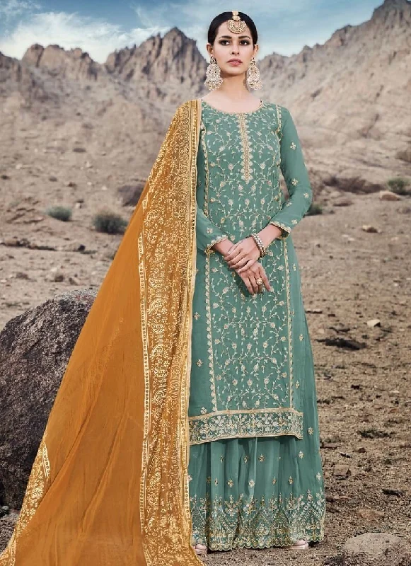 Sea Green Palazzo style Dress Georgette Tunics Chic fashionable