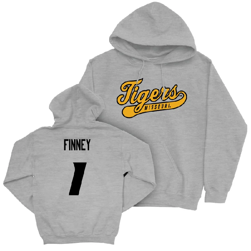 Sport Grey Women's Volleyball Script Hoodie   - Colleen Finney Hoodie with Tied Waist Feminine Flattering
