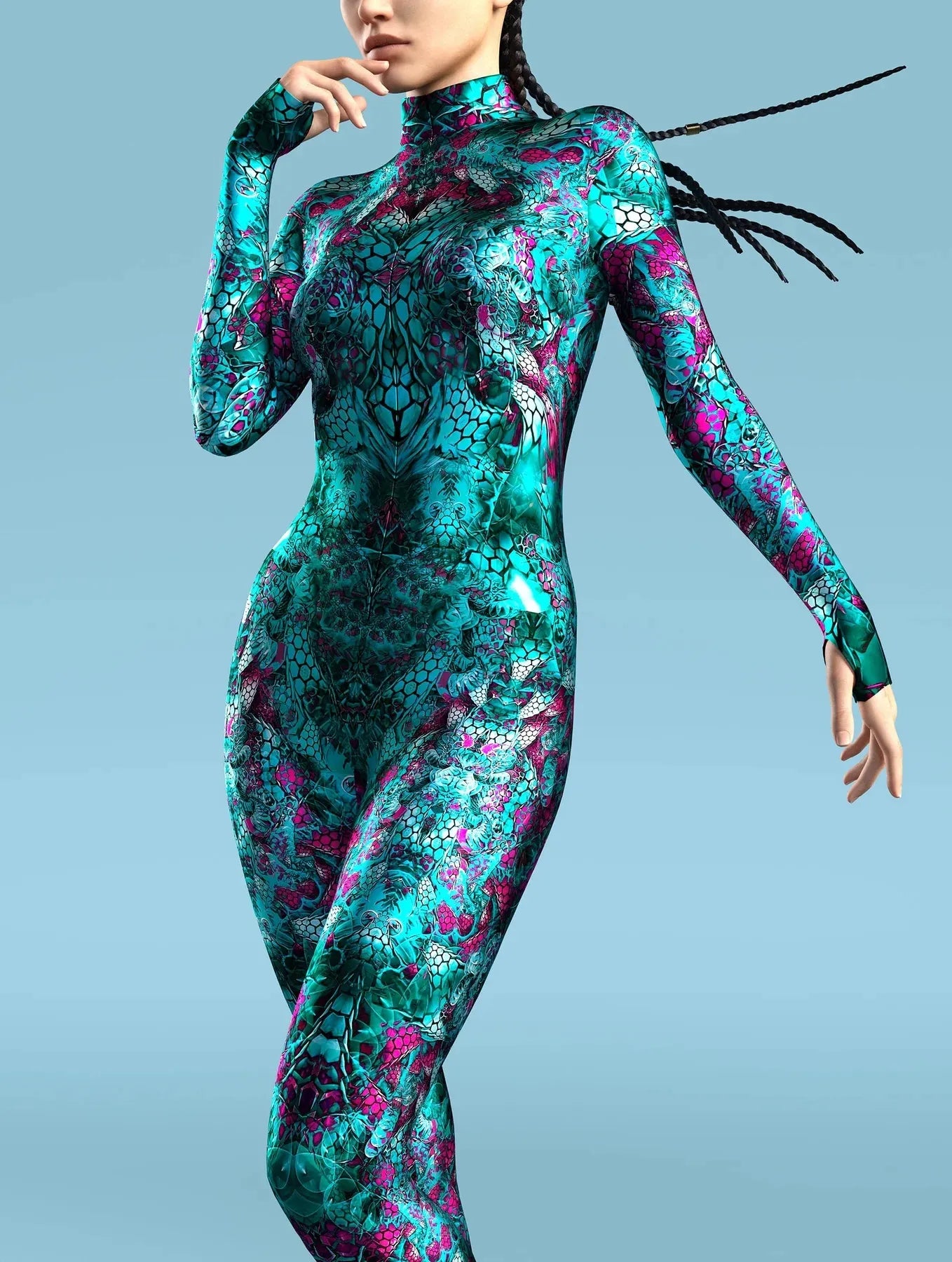 Reptilian Fractal Bodysuit - Skinny Jumpsuit Wear Onesie Doof Costume Elastic Bodysuits Rave Rompers Fashionable Cropped Bodysuit