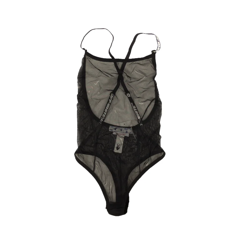 OFF-WHITE C/O VIRGIL ABLOH Black Logo Strap Mesh Bodysuit Stylish Bodysuit for Party