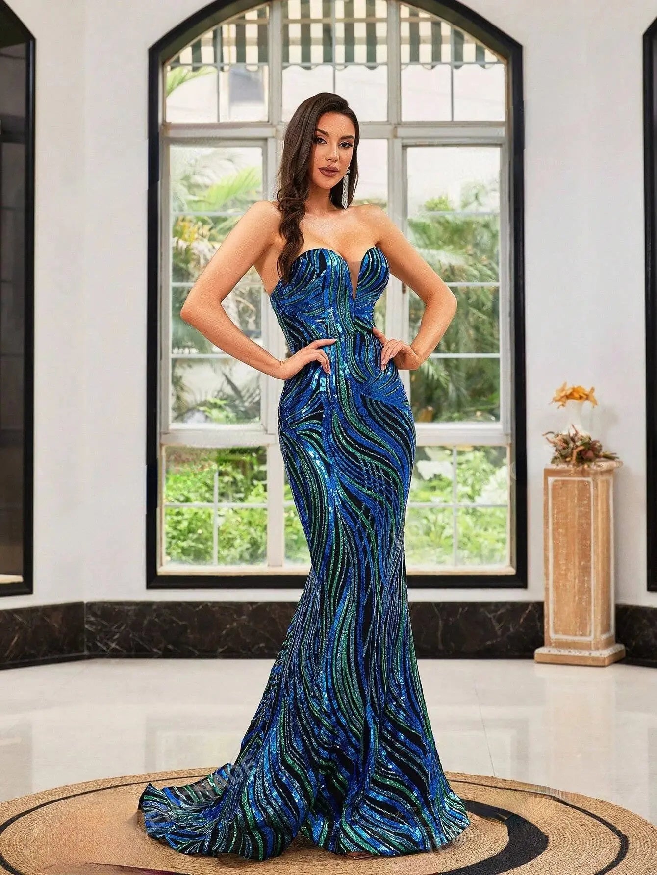 FZ Women's Strapless Sequin Fishtail Evening Dress