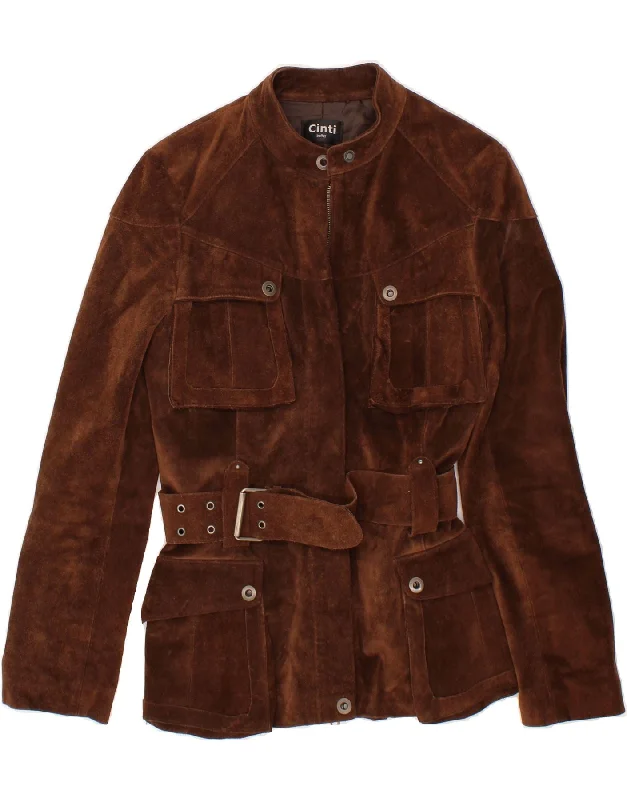 CINTI Womens Suede Jacket UK 12 Medium Brown Leather Fleece Jacket Down Jacket Feather Jacket