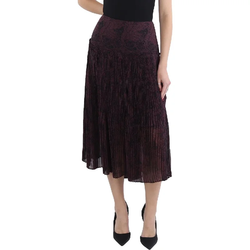 Womens Pleated Mid Calf A-Line Skirt casual skirt length