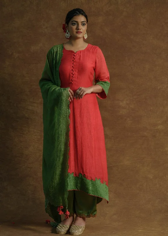 Red and Green Kurta with Palazzo Pants and Dupatta Comfortable Cargo Pants