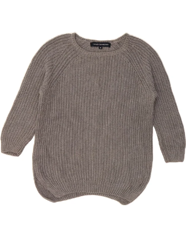 FRENCH CONNECTION Womens Oversized Boat Neck Jumper Sweater UK 6 XS Grey Stretchy Elastic Breathable