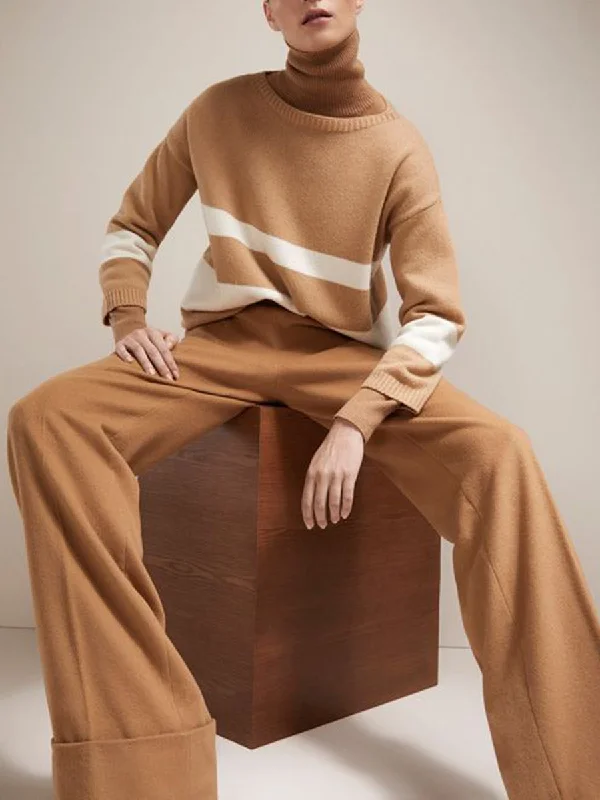 Fashion Casual High Neck Long Sleeve Sweater Suit Turtle Neck Boat Neck Asymmetrical Neck
