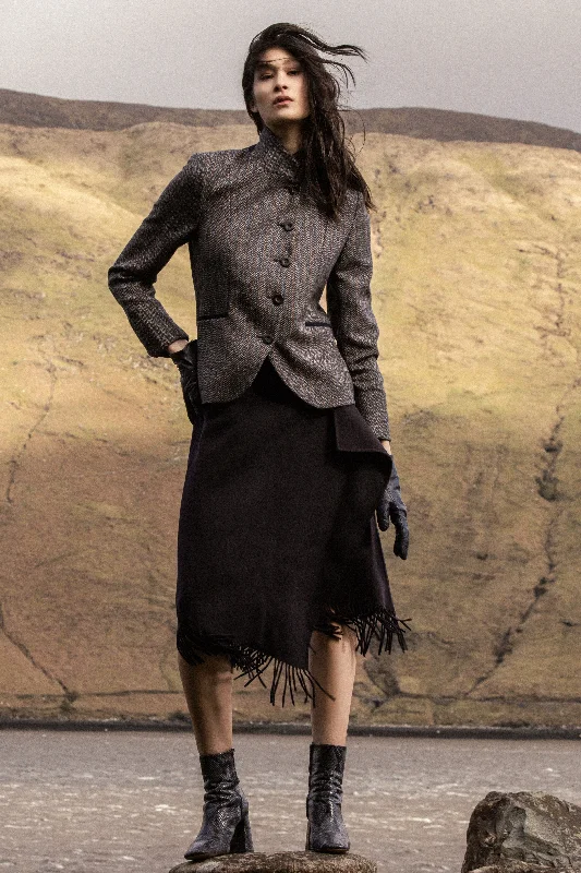 Sasha Tweed Jacket - Blue Moon Herringbone Faux Fur Fabric Real Fur Fabric Shearling Fabric