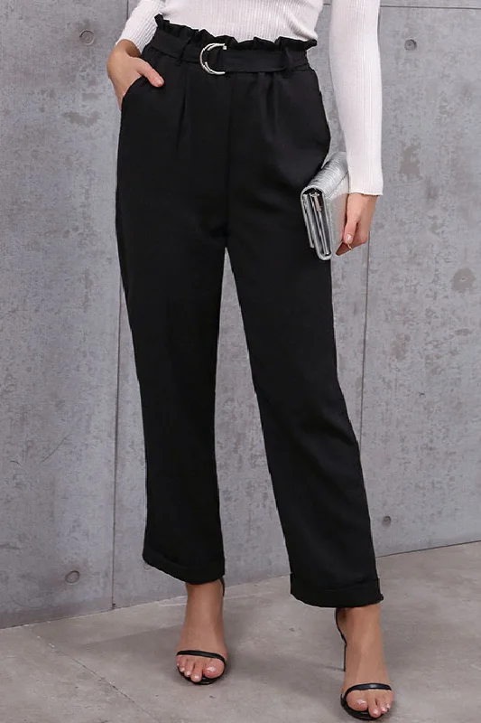 Belted Paperbag Waist Pants Classic Bootcut Trousers