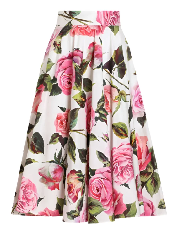 Dolce & Gabbana midi skirt with pink rose-print linen skirt airy