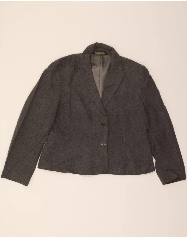 LAURA ASHLEY Womens 2 Button Blazer Jacket UK 18 XL Grey Viscose Collared Jacket Crew Neck Jacket Turtle Neck Jacket