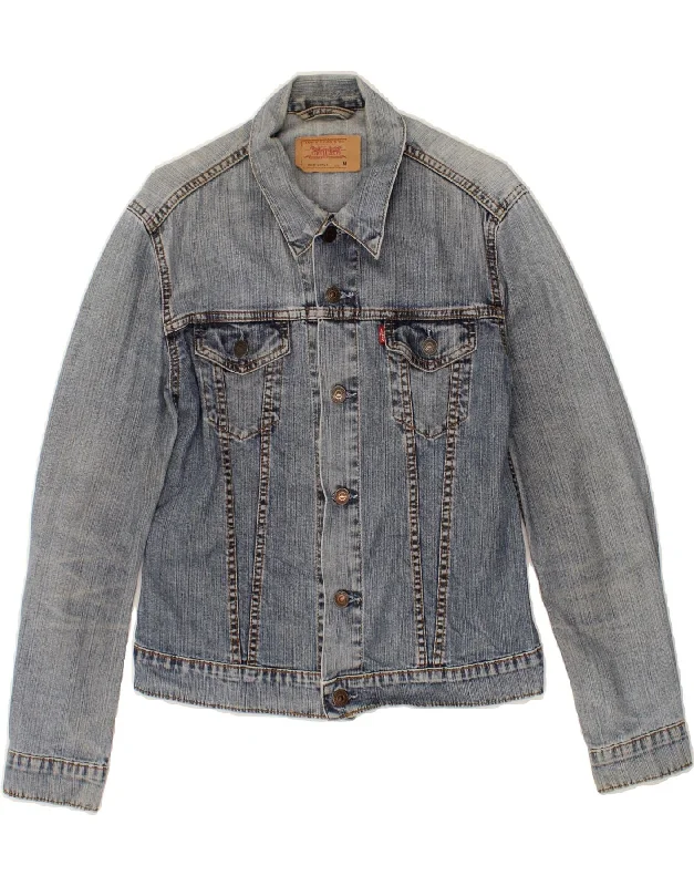 LEVI'S Womens Denim Jacket UK 12 Medium Blue Cotton Collared Jacket Crew Neck Jacket Turtle Neck Jacket