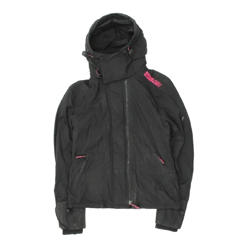 Superdry Womens Black Nylon Hooded Jacket | Vintage High End Designer VTG Fleece Jacket Down Jacket Parka