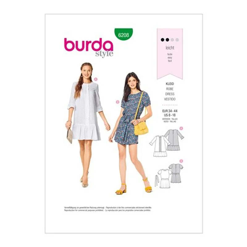 Burda Pattern X06208 Misses' Pull-On Dresses (34-44) Tunics Print Colorful