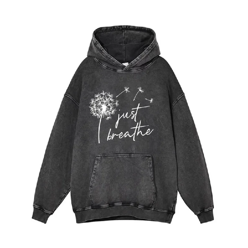 Dandelion Just Breathe Vintage Vintage Washed Hoodie Hoodie with Zipper Placket Modern Functional