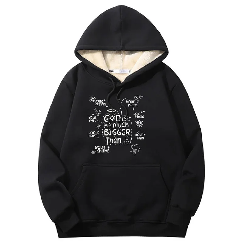 God Is Much Bigger Than Crew Collar Fleece Sherpa Hoodie Hoodie with Logo Branding Identity